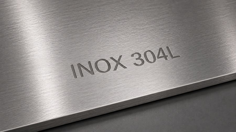 Surface de tôle en acier inoxydable 304L brossé illustrant les caractéristiques de ce matériau industriel