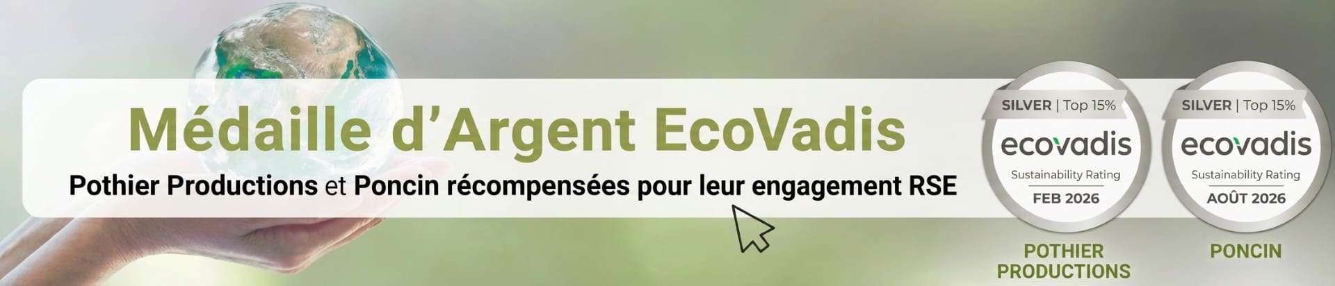 Médaille d'Argent EcoVadis 2026 Poncin Métal et Pothier Productions Top 15% mondial